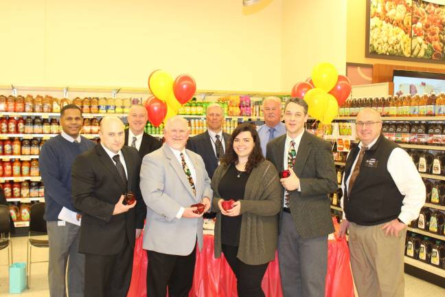 Shoprite employees honored for emergency aid ShopRite of Byram: Our Byram heroes receive Tiffany & Co. hearts to thank them for their courageous acts. Front Row, from left — Anthony Kistle, Don Morgan (Assistant Store Manager), Becky Hand, and Ed DeJong (Assistant Store Manager), and Ray Stecky (Wine & Spirits Supervisor). Back Row - Derek Price (Manager of Retail Loss Prevention at Wakefern Food Corp), Dan Dobrzynski (Store Manager), Steve Hoptay (Vice President of Wakefern Loss Prevention), Hank Ramberger (Vice President/General Manager of RoNetco Supermarkets, Inc.)