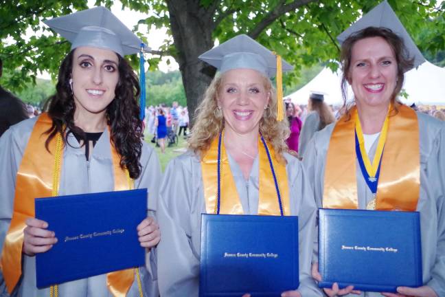Graduates Lisa Perosi of Deerpark, N.Y., Ingrid DeLisa of Frankford Township, and Barbara Peterson of Andover pose for a portrait.