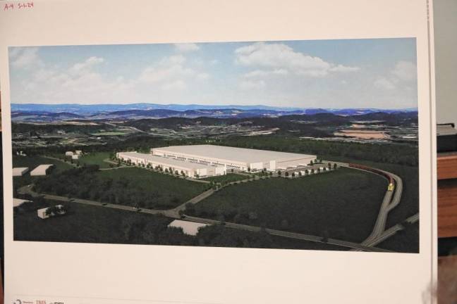 A rendering of the aerial view of the proposed warehouses.