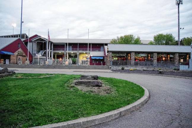 A partial view of the front entrance to Skylands Stadium.