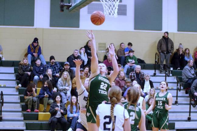 Sussex Tech's Mackenzie Reilly (22) shoots in the second half of the game against Koinonia Academy on Saturday, Jan. 6. She scored seven points and grabbed 16 rebounds.