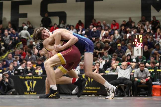 The fight is on as Cooper Stewart overcomes his opponent at the Regionals Wrestling Tournament.