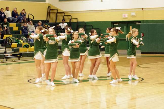 The Sussex County Technical School cheerleaders perform at halftime.
