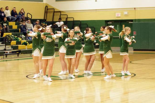 The Sussex County Technical School cheerleaders perform at halftime.