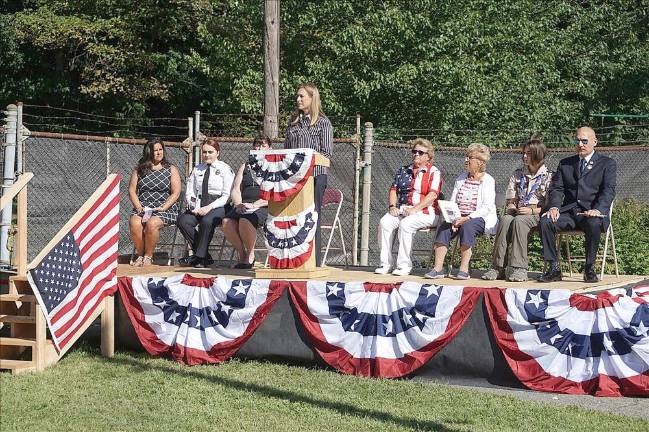 U.S. Rep. Mikie Sherrill addresses the crowd (Photo by Vera Olinski)