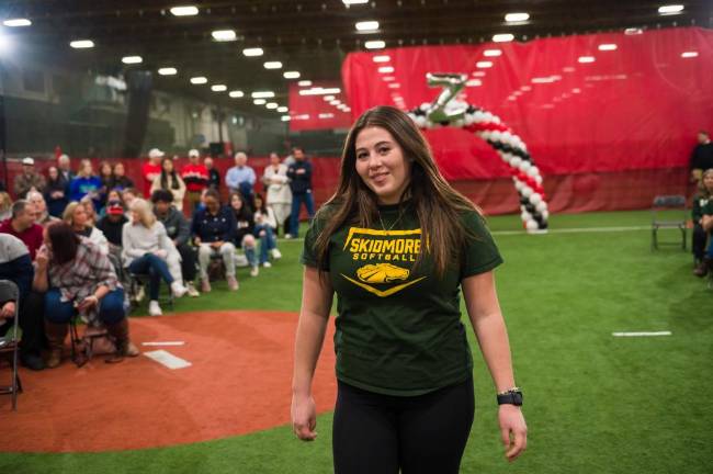 Pope John senior to play softball at Skidmore Hailey Clarke was one of nearly 50 high school athletes honored at the ninth annual Signing Day celebration March 2 at Zoned Sports Academy in Bridgewater.