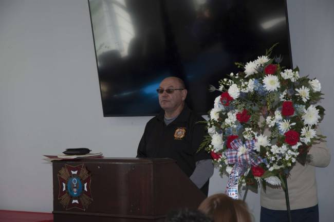 Sparta VFW Post Commander Pete Litchfield giving opening remarks