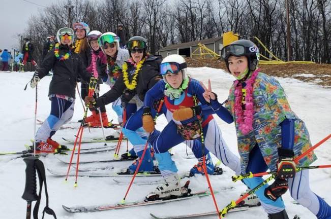 Sparta Girls Ski Team at Petro GS Qualifier (from left to right) Claudia Calafati, Rylee Selsor, Evalyn Fitzsimmons, Olivia Finkeldie, Jillian Stote, Olivia Calandrillo &amp; Rachel Young.