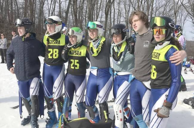 Sparta All League &amp; Honorable Mention racers compete at The Race Of Champions (from left to right) Captain Connor McAndris, Cora Moriarty, Claudia Calafati, Captain Olivia Finkeldie, Rachel Young, Tucker Sears and Jillian Stote