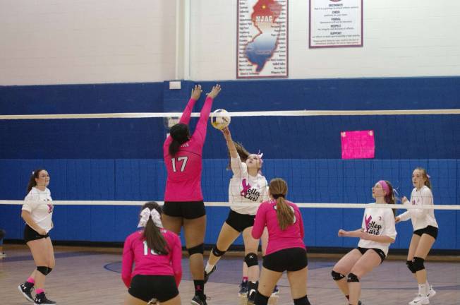 Pope john bests Jefferson in volleyball Pope John's Sofia Russo (6) hits the ball as Jefferson's Stephanie Nwankwo leaps in an attempt to block. Russo achieved two kills and one dig.