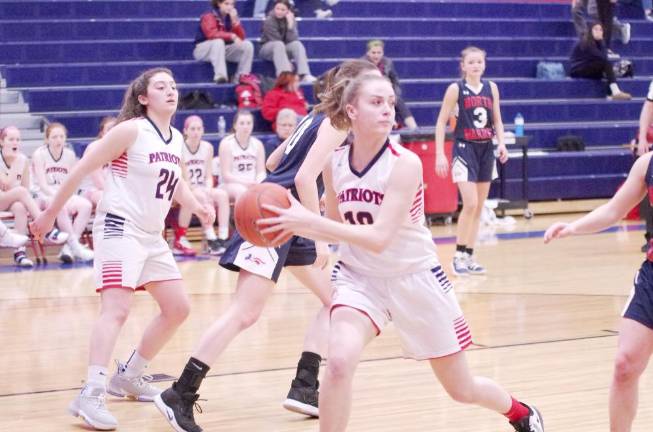 Lenape Valley vs North Warren Lenape Valley's Hayley O'Toole holds the ball in the first half. O'Toole grabbed 5 rebounds.