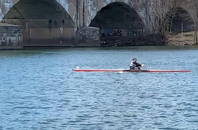 Elizabeth Enriquez of Sparta High School wins the girls single scull race.