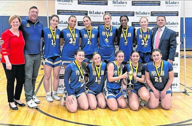 The Pope John girls basketball team won its first H/W/S championship in school history last month. (Photo provided)