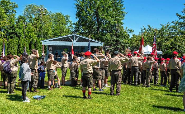 Photos: Memorial Day Parade Scouts salute at the Memorial Day ceremony.