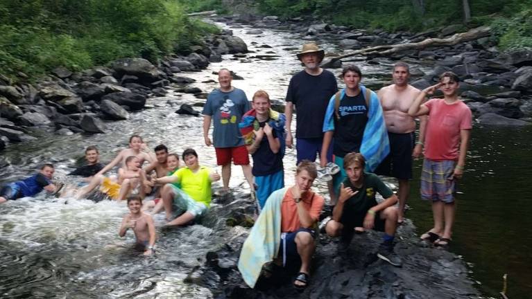 Troop 82 visits 'Scouting Paradise' From left; Will Kristiansen,Kyle Forchette,Scott Wood, Giancarlo Valenzuela, Thomas Schottland, John Ukstins, Evan Krapol, Aiden Oberle, standing: Eric Krapol, Andrew Kristiansen,Ken Kristiansen,Michael Schmidt, Todd Schmidt, Jed Sutton, Crouching in front: Christopher Angelucci, Alex Cohen.