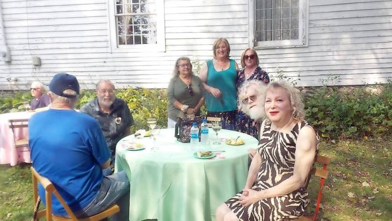 From left: (Unidentified), Dennis Hage and Bob Molee (44 years together); Stephanie Ellis, Simone Kraus, and Mary Weber-Kraus; Ellsworth Van Houten and Sherri Van Houten (45 years together) (Photo by Frances Ruth Harris)