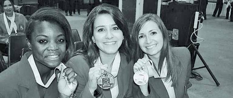 Students attend conference Medlaists show off their prizes: from left, Maame Quainoo, Ashley Hernandez and Gabi Bisconti.