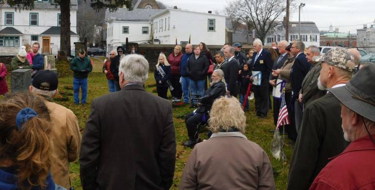 Remember, honor, teach Wreaths Across America ceremony held for first time at Old Newton Burial Ground The crowd listens intently as Wendy Wyman of the Sussex County Historical Society reads the names of the 42 veterans interred at the Old Newton Burial Ground. Dozens gathered for a Wreaths Across America ceremony on Saturday. (Photo by Mandy Coriston).
