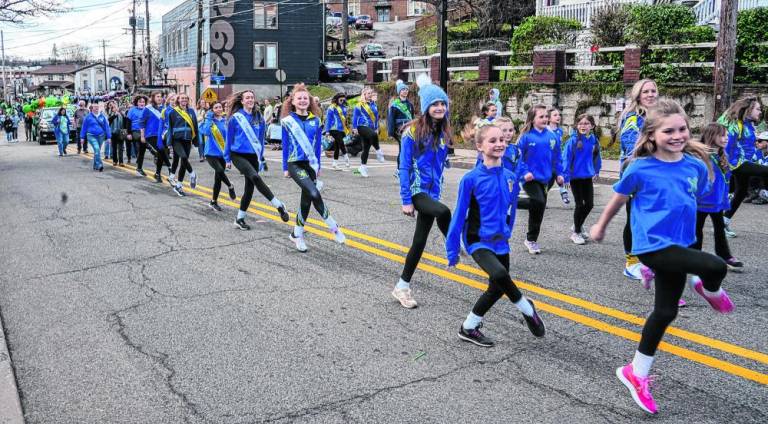 Students of the An Clár School of Irish Dance in Byram perform in the parade.
