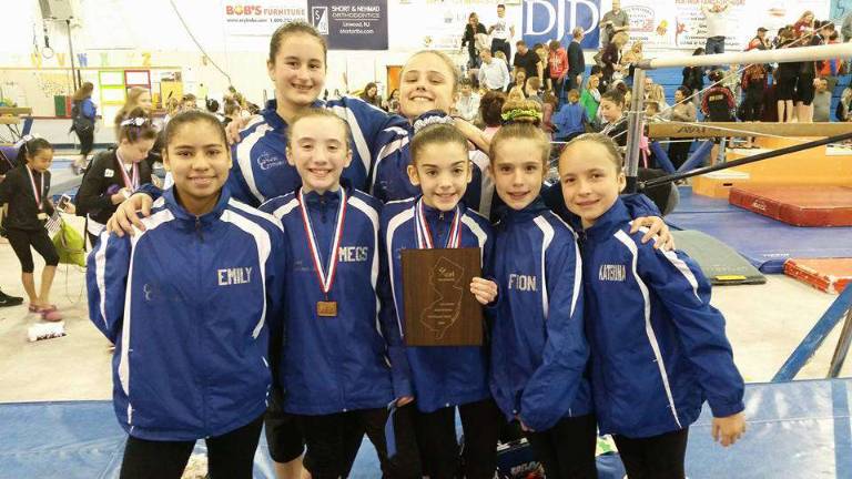 Sparta club gymnasts excel Emily Rodriguez of Stillwater, Meghan Smith of Sparta,Meagan Ward of Fredon, Fiona Postas of Franklin, Katie Hlywa of Fredon, Morgyn Witt of Newton, Audrey Biss of Sparta with 5th place.