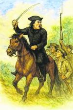 <b>An illustration of Major Meeker as he rides on horseback and hails men to follow him. Militiamen note his enthusiasm and gather to respond to his call.</b>