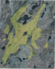 Aerial map depicting Sparta Wildlife Management Area (in yellow).