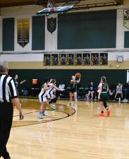 Luana DaRocha (3) has the ball in the Sussex Tech game against Trinity Christian on Saturday, Jan. 20 in Sparta. Sussex Tech won, 45-24, boosting its record to 4-9. (Photos by Maria Kovic)