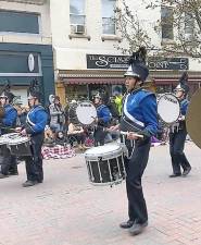 Angus Corpus, a junior at Kittatinny Regional High School, marches as one of the band's most enthusiastic drummers (Photo by Laurie Gordon)