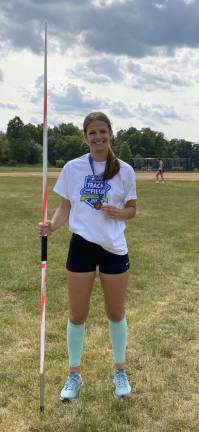Sparta High School sophomore Isabella Frattura placed sixth in the state in the javelin at the annual NJSIAA Meet of Champions on June 15. (Photo from Frattura’s Twitter post)