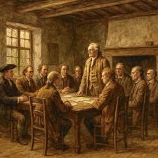 <b>Sussex County Committee of Safety meeting during the Revolutionary War. (AI rendered on data from Bill Truran, who endorses it as historically representative) </b>