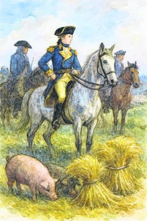 <b>Attached image: “An illustration of the Marquis de Lafayette with escort riders foraging for food for the horses of the Continental Army while they were encamped at Morristown.” (AI rendered on data by Bill Truran and he endorses it as historically representative) </b>