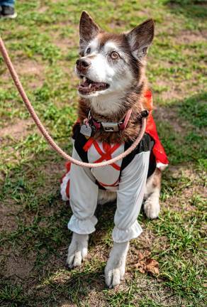 Psyche dressed as Little Red Riding Hood.