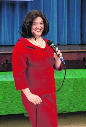 Jill Lawrence of the American Historical Theater in Philadelphia performs her one-woman show about Jacqueline Kennedy Onassis on Thursday, March 14.at the Sparta Presbyterian Church. The show was sponsored by the Sparta Historical Society. (Photos by Nancy Madacsi)