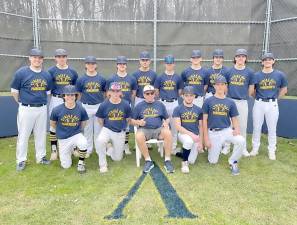 The Vernon boy’s baseball team at a recent “strike out Parkinson’s” game, where the team raised $1,750 for the Michael J. Fox foundation in honor of former coach Phil Hardin (center).