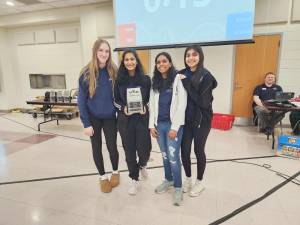 From left, freshmen Emma Hamilton, Sneha Verma, Srihitha Jakka and Zainab Mashal received a Judges Award at at the South Brunswick High School Spin Up competition Feb. 4.