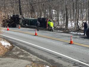 A large tanker truck transporting propane overturned on Glen Road in Sparta on March 7. (Photos provided)