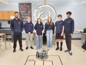 Sparta’s team 5249 Z “Artemis” was the only one in contention for the prestigious Excellence Award at the competition Saturday, Jan. 14. From left are team members Brandon Louissaint, Liam Askin, Shannon Lloyd, Cassidy Pry, Nick Audino and Millen Duberry. (Photos provided)