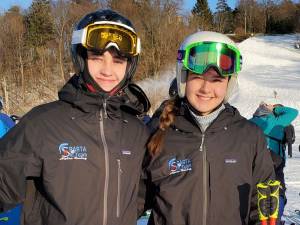 From left to right: Sparta Ski Team Captains Coonor McAndris and Olivia Finkeldie.
