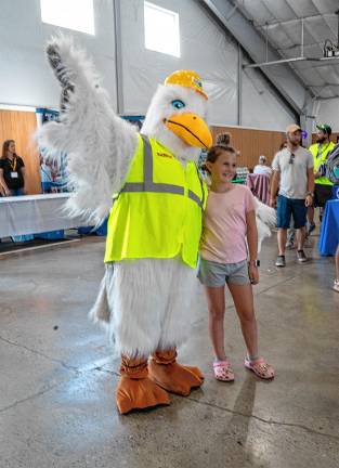 <b>Natalie Conover with Sammy Seagull, the recycling mascot for the Sussex County Municipal Utilities Authority.</b>