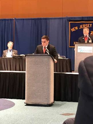 Outgoing State Chief Squire Jack Lubertazzi from Sparta delivers powerful keynote speech to a packed Wildwood Convention Center crowd.