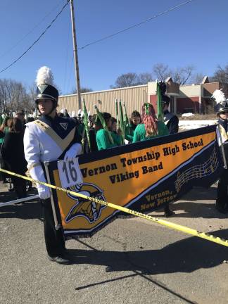 Salvatore Mattacctone, a banner guard for the Vernon High School Band, was excited to march in the Sussex County Parade and then head out to participate in the New York City St. Patrick's Day Parade.