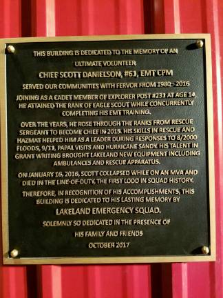 Plaque placed by the Lakeland Emergency Squad