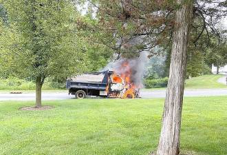 The cab of the truck was fully engulfed in flames.
