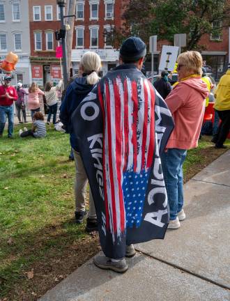 An estimated 600 people came to Newton for Saturday’s “No Kings” rally.