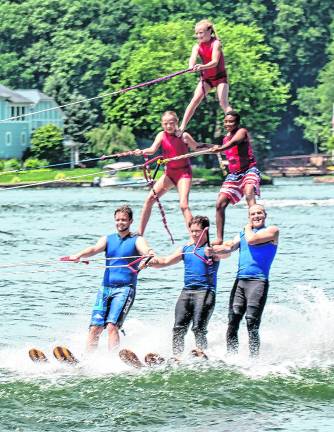 The Ski Hawks form a pyramid.
