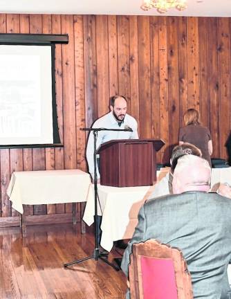 Jason Fuchs of Krogh’s Restaurant and Bar speaks. Krogh’s won the Business Expansion Award.