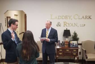 Ryan was sworn in at the office of his late father, who was a founder of Laddey, Clark &amp; Ryan, LLP, in Sparta. (Photo provided).