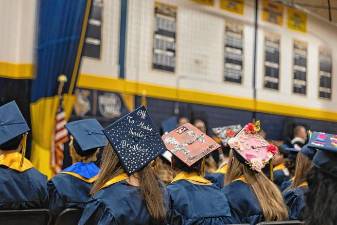 <b>Decorated caps of members of the Vernon Township High School Class of 2025 at graduation June 19. (Photo by Cody Williams)</b>