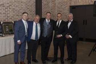 AW1 From left are Matthew De Vito, Peter Dispenziere Sr., Salvatore Dispenziere III, Scott Greco and Salvatore Dispenziere Jr. Greco received the 2024 Award of Distinction for founding the Sparta Challenger Baseball League. (Photo provided)