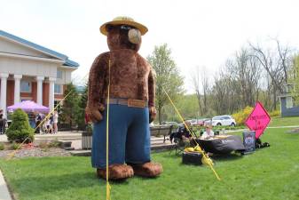 A huge Smokey the Bear was set up on the lawn of the Sparta municipal building for the Earth Day event Saturday, April 22. (Photo by Carlos Davidson)